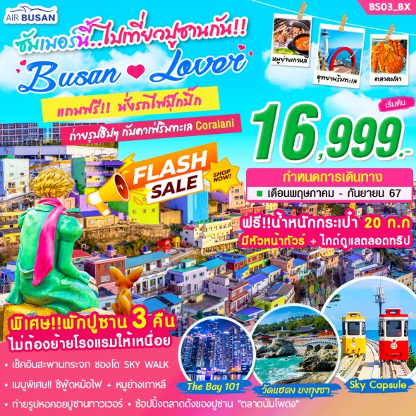 BS03: ปูซาน BUSAN LOVER 5 วัน 3 คืน บิน BX